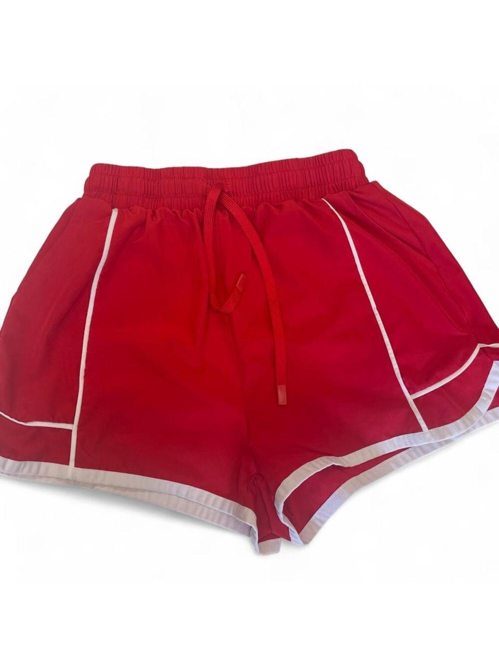 Red shorts with white trim